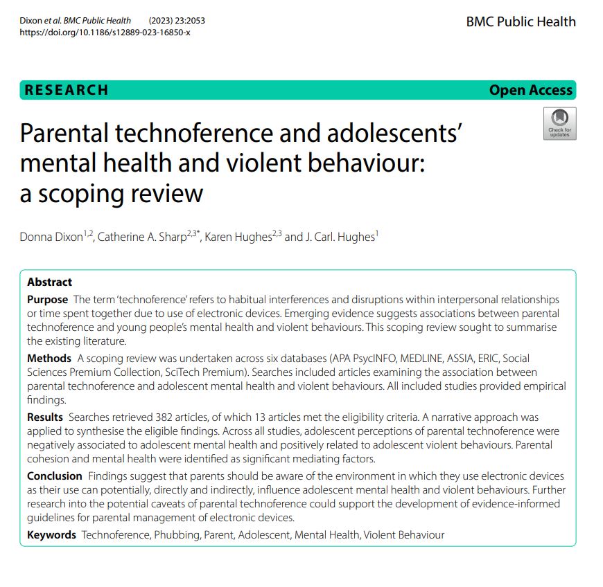 Front cover of English journal: Parental Technoference