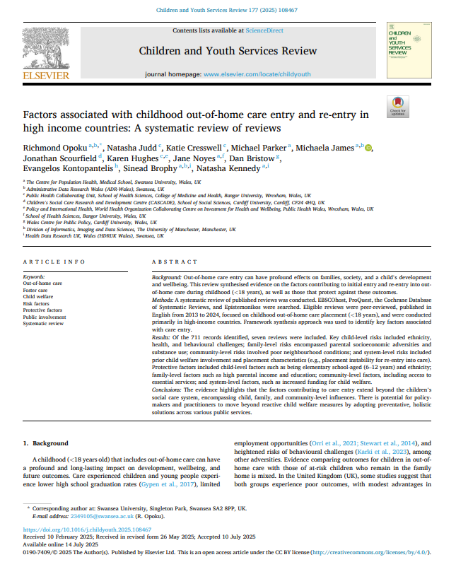Factors associated with childhood out-of-home care entry and re-entry in high income countries A systematic review of reviews