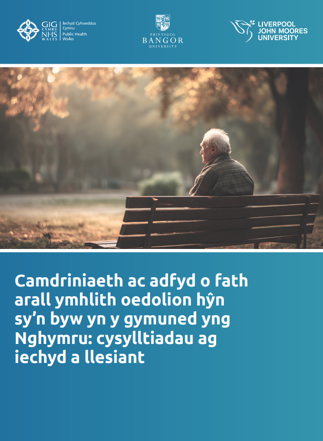 Abuse and other adversities in older adults in Wales report cover showing older adult sitting on a park bench